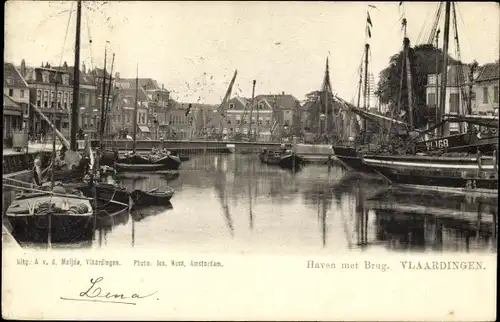 Ak Vlaardingen Südholland, Haven met Brug