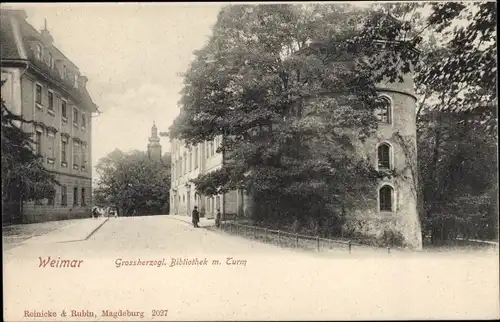 Ak Weimar in Thüringen, Großherzogl. Bibliothek mit Turm