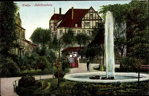 Ak Zeitz an der Weißen Elster im Burgenlandkreis, Partie am Schillerplatz
