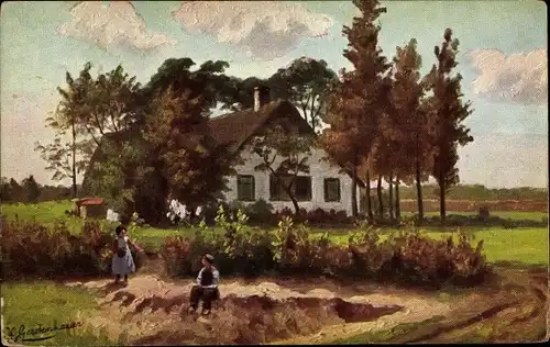 Künstler Ak Gerstenhauer, Johann Georg, Niederländisches Motiv, Landschaft mit Bauernhaus