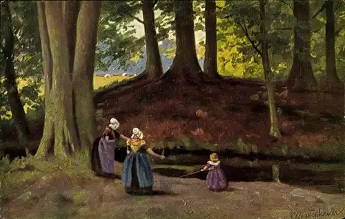 Künstler Ak Gerstenhauer, Johann Georg, niederländisches Motiv, Mädchen im Wald