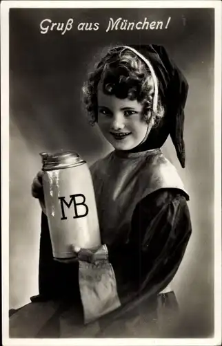 Ak Gruß aus München, Münchner Kindl, Bierkrug Mathäserbräu