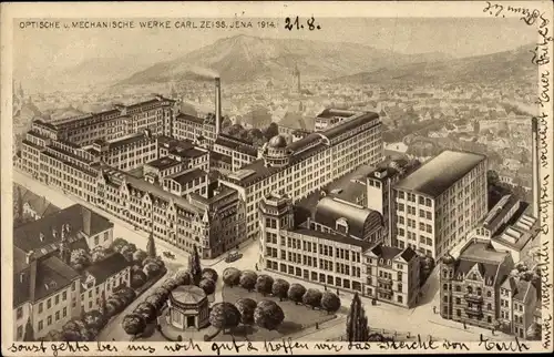 Ak Jena Thüringen, Carl Zeiss Werke aus Vogelsicht