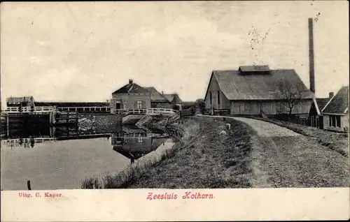 Ak Kolhorn Nordholland Niederlande, Zeesluis, Straße, Häuser