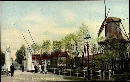 Ak Alkmaar Nordholland Niederlande, Schermerpoort, Molen