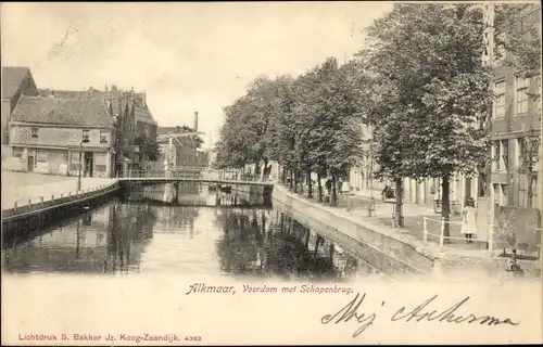 Ak Alkmaar Nordholland Niederlande, Voordam met Schapenbrug