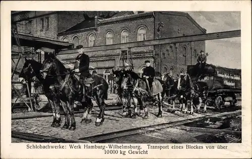 Ak Hamburg Wilhelmsburg, Schlobachwerke, Transport eines Blockes