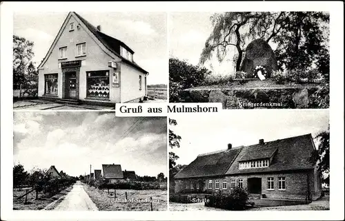 Ak Mulmshorn Rotenburg an der Wümme, Gemischtwarenhandlung, Schule, Bahnhofsiedlung