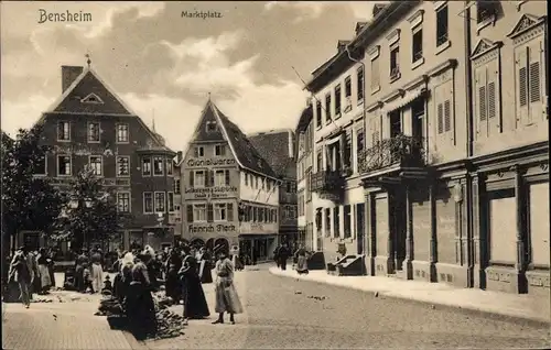 Ak Bensheim an der Bergstraße Hessen, Marktplatz, Kolonialwarenhandlung