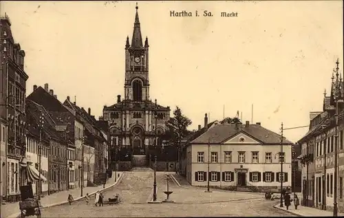 Ak Hartha in Sachsen, Markt, Kirche