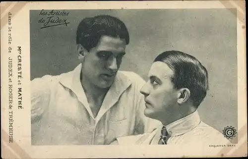 Ak Monsieur Crestle et Mathe dans le role Judex et Roger de Tremeuse