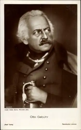 Ak Schauspieler Otto Gebühr, Portrait in seiner Rolle als General Blücher, Ross Verlag 4052/1