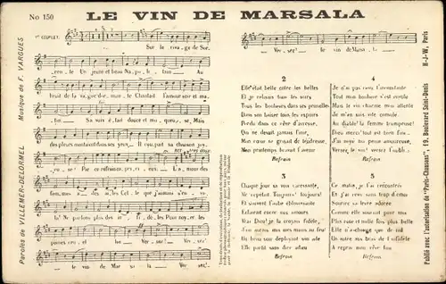 Lied Ak Le Vin de Marsala, Noten
