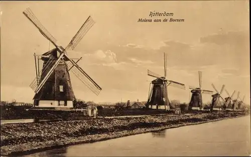 Ak Rotterdam Südholland Niederlande, Molens aan de Boezem