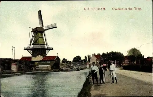 Ak Rotterdam Südholland Niederlande, Overschiescheweg, Windmühle