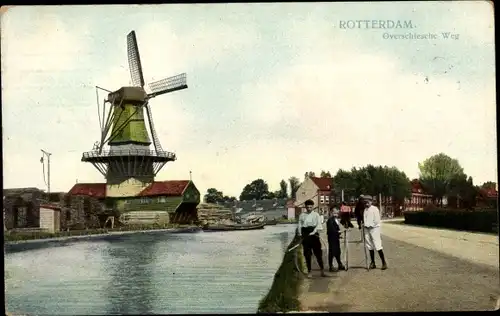 Ak Rotterdam Südholland Niederlande, Overschiescheweg, Windmühle