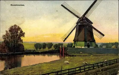 Ak Monnikendam Waterland Nordholland Niederlande, Windmühle