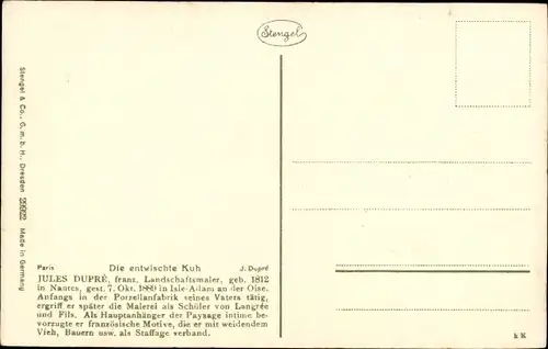 Künstler Ak Dupre, Die entwischte Kuh, Bauer, Stengel