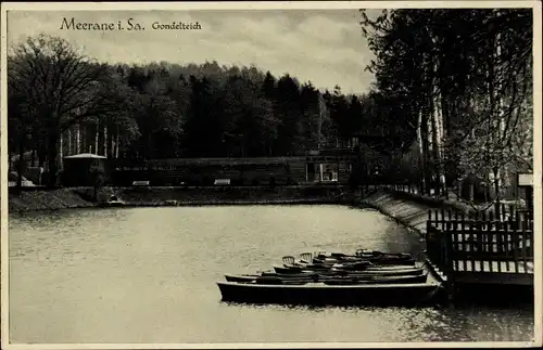 Ak Meerane in Sachsen, Gondelteich, Boote am Steg