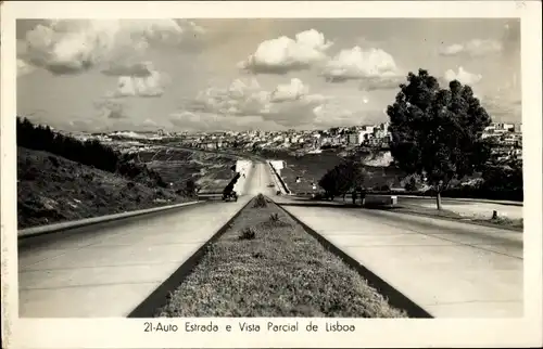 Ak Lisboa Lissabon Portugal, 21-Auto Estrada e Vista Parcial de Lisboa