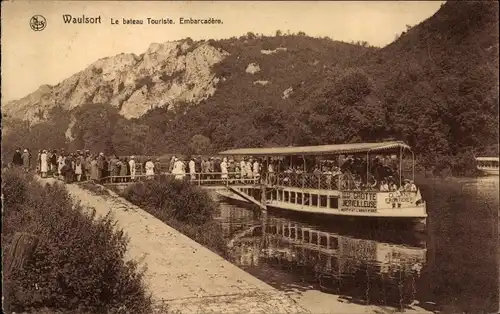 Ak Waulsort Ardennes, Le bateau Touriste, Embarcadere