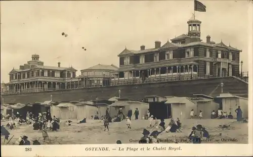 Ak Oostende Ostende Westflandern, La Plage et le Chalet Royal