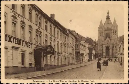 Ak Bon Secours Bonsecours Péruwelz Hennegau, La Grand'Rue et l'Institut du Docteur Voet
