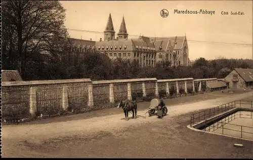 Ak Anhée Wallonien Namur, Abbaye de Maredsous, Cote Sud-Est, Pferd mit Anhänger