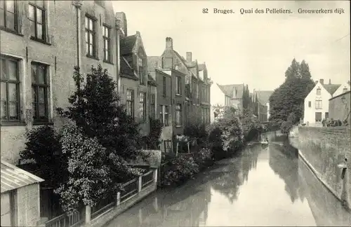 Ak Bruges Brügge Flandern Westflandern, Quai des Pelletiers, Grouwerkers dijk