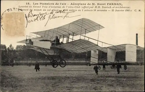 Ak Les Pionniers de l'air, Aeroplane de M. Henri Farman, Flugpioniere