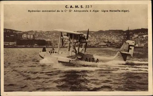 Ak Algier Alger Algerien, CAMS 53, Hydravion commercial, Cie Gle Aeropostale, Ligne Marseille Alger