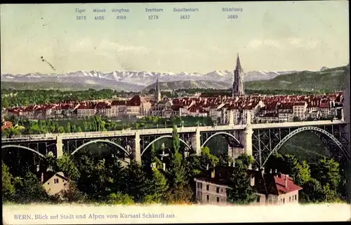 Ak Bern Stadt Schweiz, Panorama, Alpen, Blick vom Kursaal Schänzli