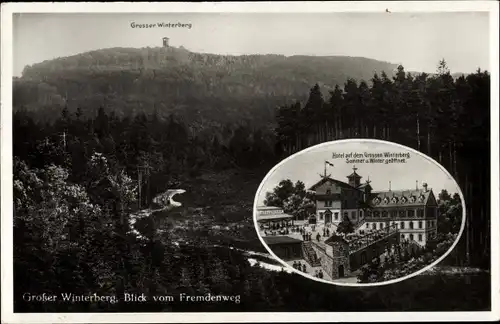 Ak Ostrau Bad Schandau Sächsische Schweiz, Großer Winterberg, Blick vom Fremdenweg, Hotel