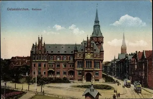 Ak Gelsenkirchen im Ruhrgebiet, Rathaus, Straßenbahn