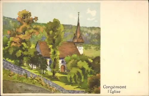 Künstler Ak Corgémont Kanton Bern, L'Eglise