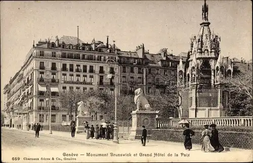 Ak Genf, Monument Brunswick et Grand Hôtel de la Paix