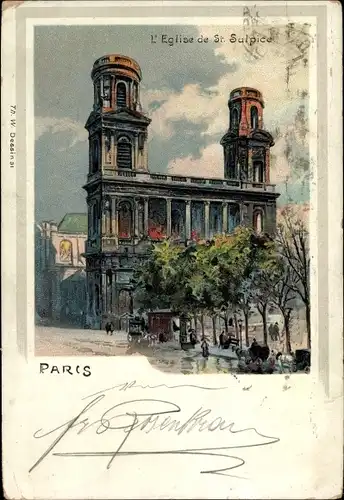 Künstler Litho Paris VI, L'Eglise de St. Sulpice