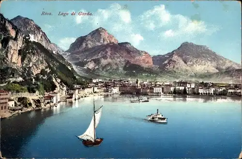 Ak Riva Südtirol, Segelboot auf dem Gardasee, Dampfer
