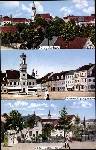 Ak Königsbrück in der Oberlausitz, Rathaus mit Springbrunnen, Dresdener Straße