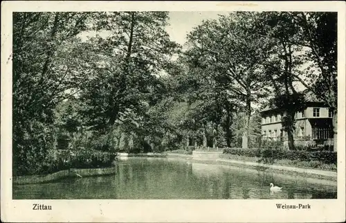 Ak Zittau in der Oberlausitz, Partie im Weinau Park