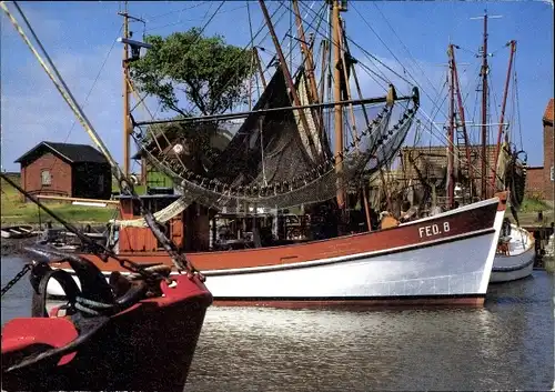Ak Fedderwardersiel Butjadingen Wesermarsch, Krabbenkutter im Hafen