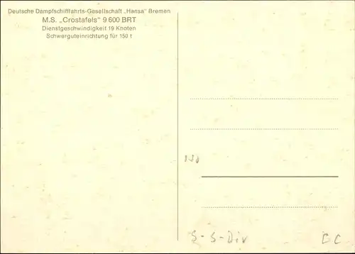 Ak Frachtschiff MS Crostafels, DDG Hansa