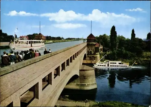 Ak Minden in Westfalen, Wasserstraßenkreuz, Brücke des Mitellandkanals über die Weser