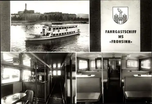 Ak Magdeburg an der Elbe, Fahrgastschiff MS Frohsinn, MVB Weiße Flotte Magdeburg, Innenansichten