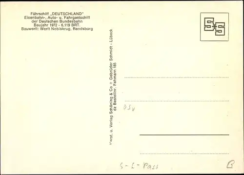 Ak Fährschiff Deutschland der Deutschen Bundesbahn