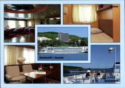 Ak Sassnitz auf Rügen, autik-Hotelschiff GmbH, Deck, Schlafraum, Speiseraum