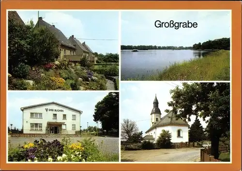 Ak Großgrabe Bernsdorf in der Oberlausitz, Eigenheime, Teichlandschaft, HOG Drei Buchen, Kirche