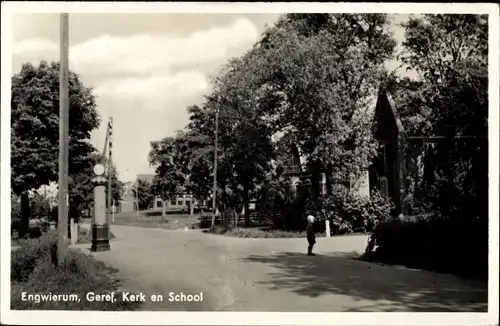 Ak Engwierum Friesland Niederlande, Geref. Kerk en School