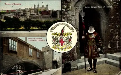 Wappen Ak London City, Tower of London, Traitors Gate, Yeoman Warder