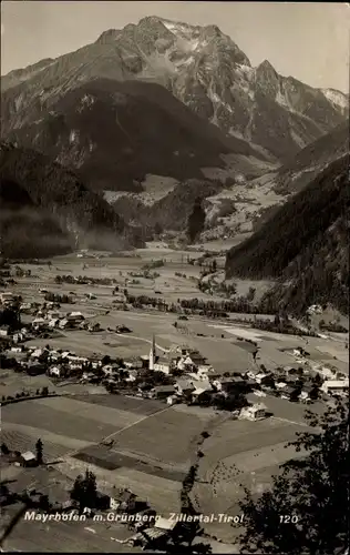 Ak Mayrhofen Tirol, Panorama, Ort im Tal, Grünberg